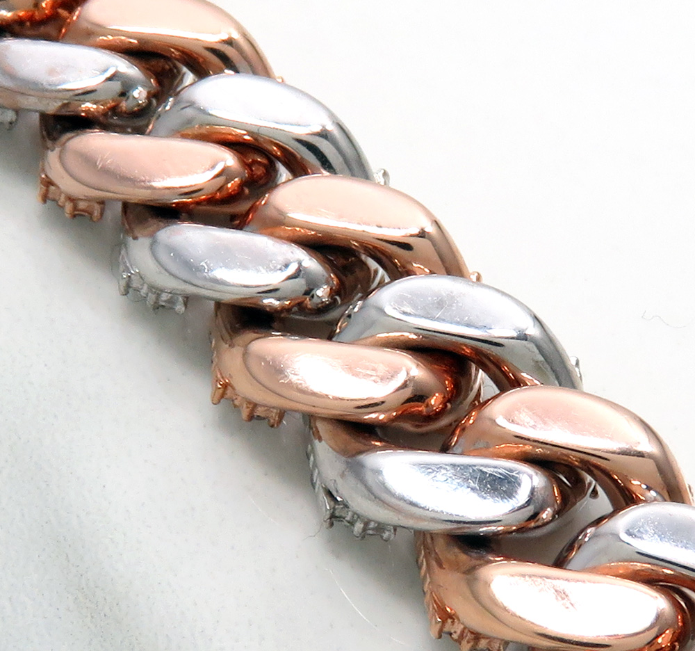 14k two tone solid white & rose gold thick diamond miami bracelet 8.50 inch 12mm 9.25ct - Image 5