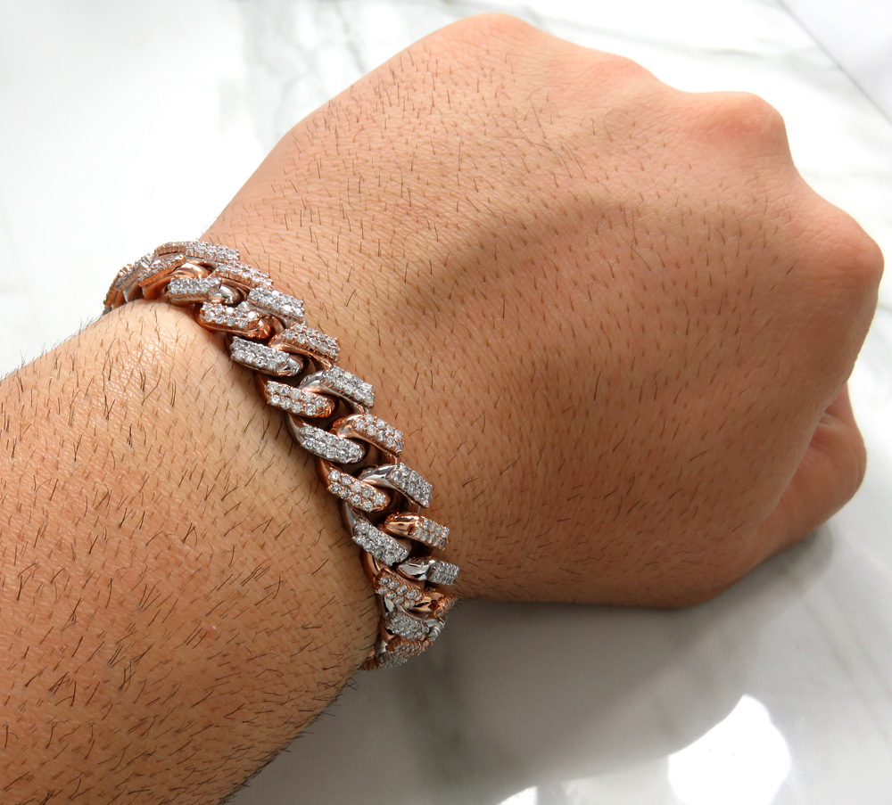 14k two tone solid white & rose gold thick diamond miami bracelet 8.50 inch 12mm 9.25ct - Image 7