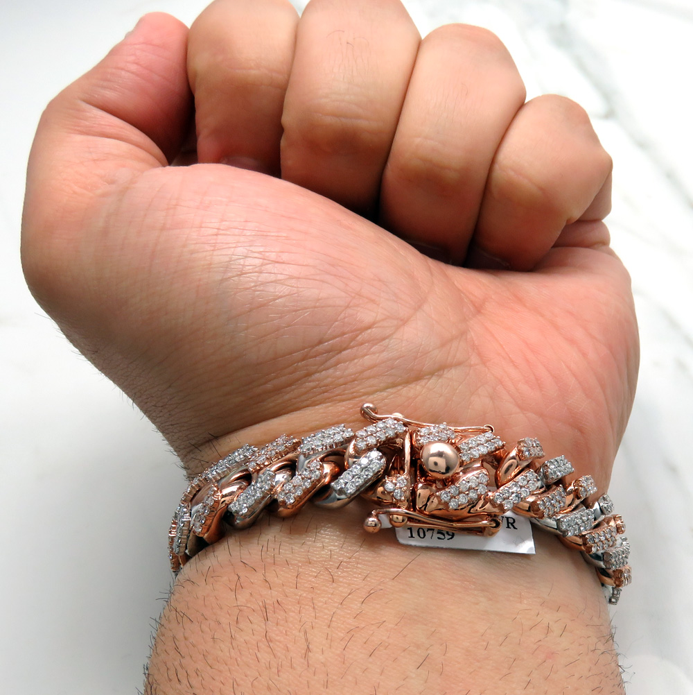 14k two tone solid white & rose gold thick diamond miami bracelet 8.50 inch 12mm 9.25ct - Image 8