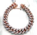14k two tone solid white & rose gold thick diamond miami bracelet 8.50 inch 12mm 9.25ct