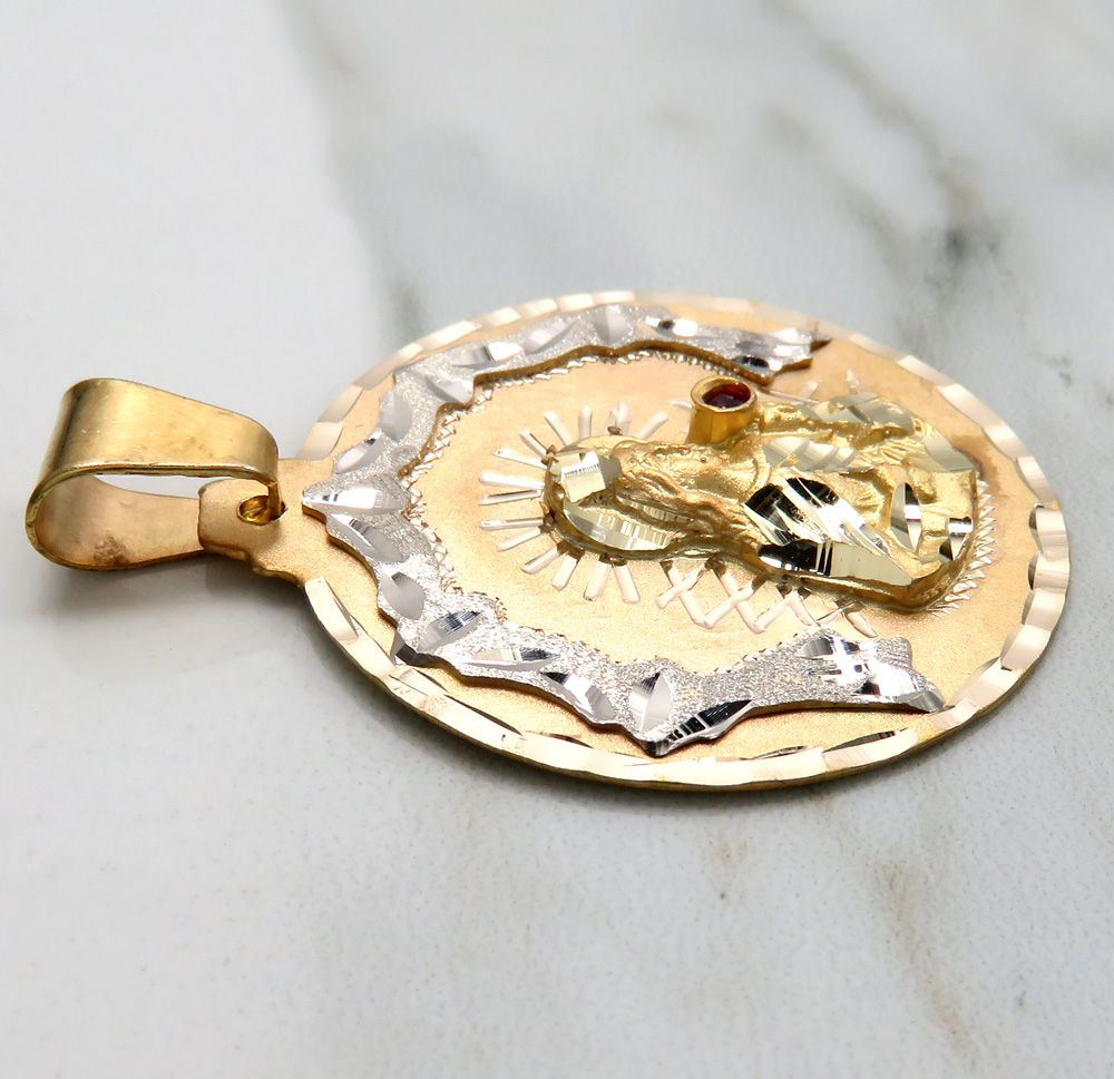 14k two tone gold medium santa barbara ruby cz pendant 0.05ct