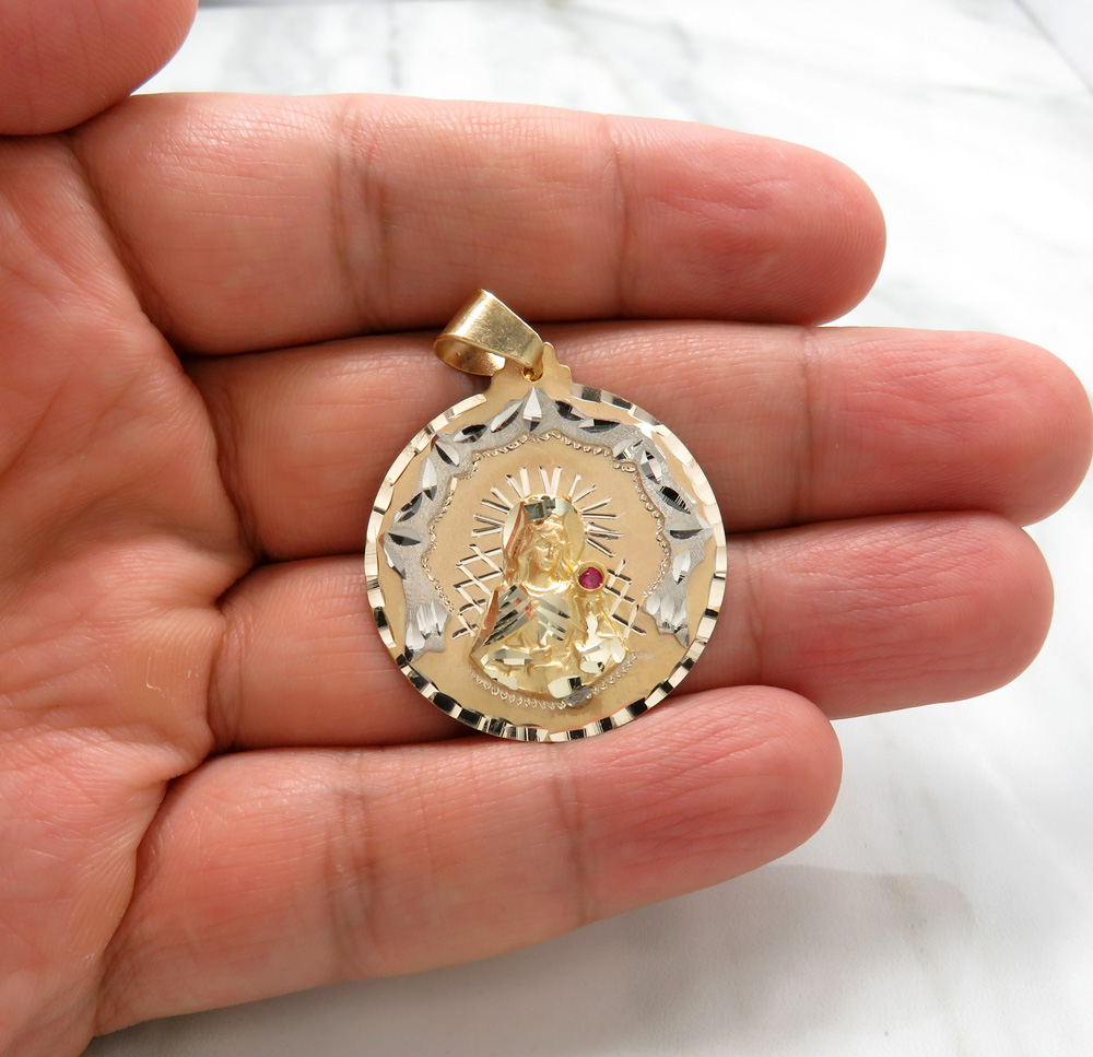 14k two tone gold medium santa barbara ruby cz pendant 0.05ct