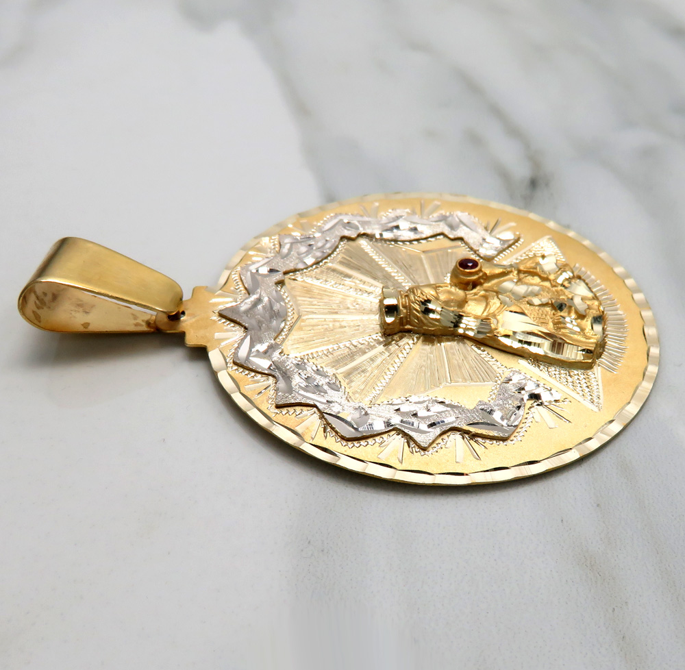 10k two tone gold large santa barbara ruby cz pendant 0.10ct - Image 3