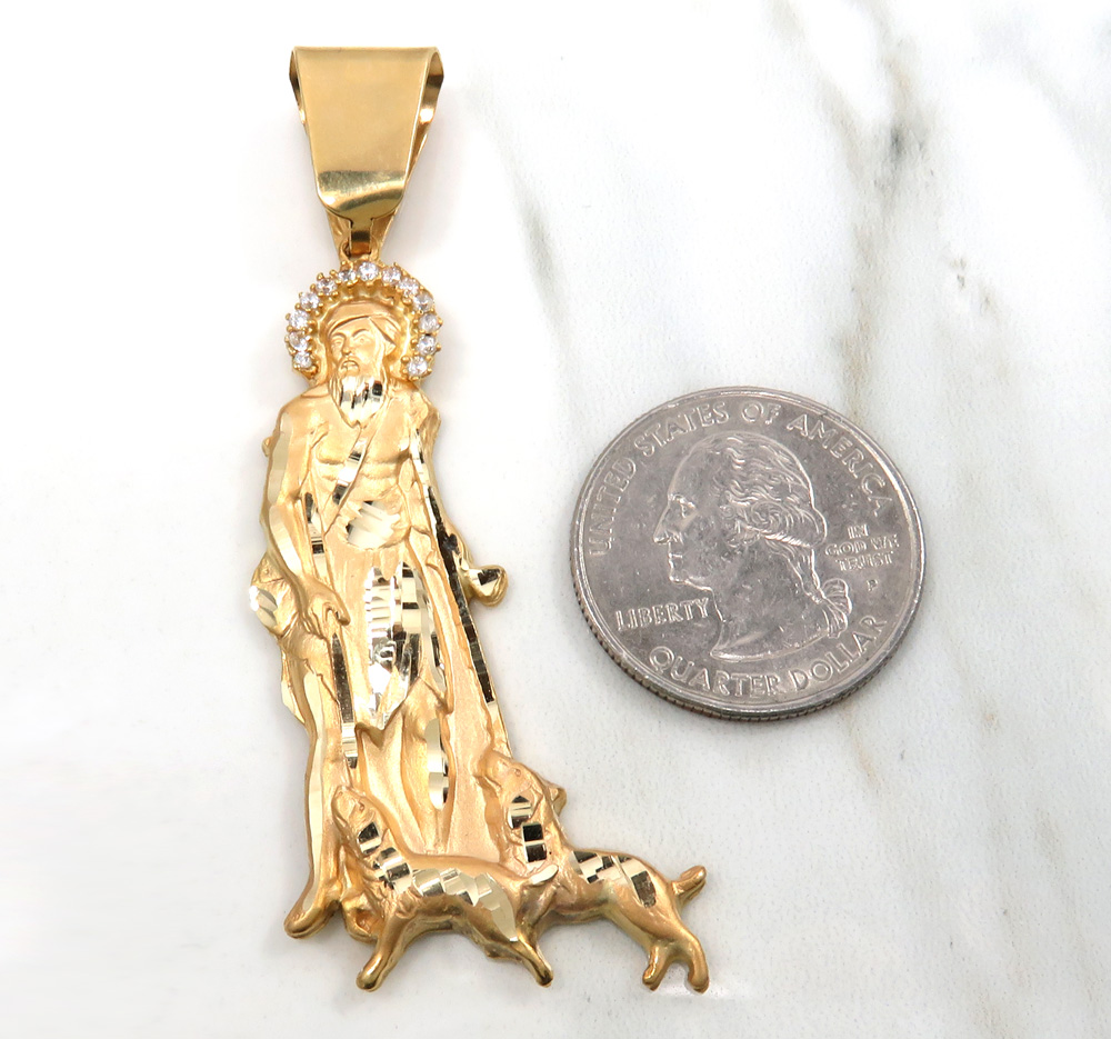 10k yellow gold large cz saint lazarus of bethany pendant 0.40ct