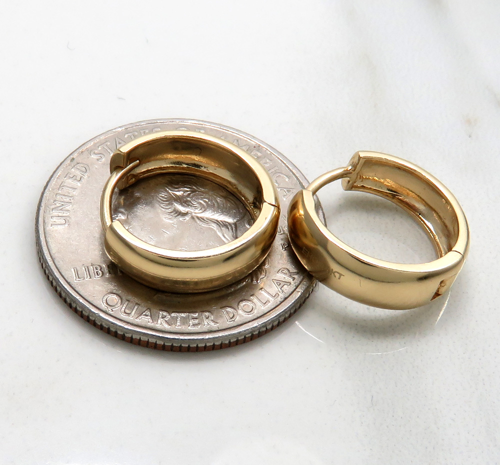 Unisex 14k yellow gold 4.5mm small huggie hoops - Image 4