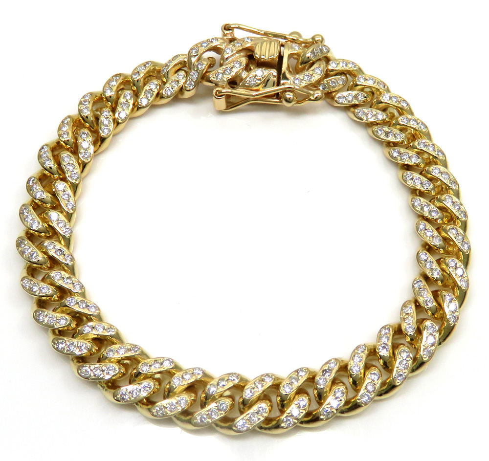 14k solid yellow gold diamond miami bracelet 8.50 inch 8mm 3.00ct - Image 2