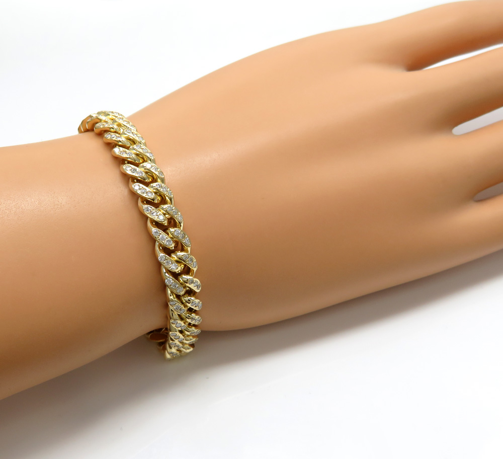 14k solid yellow gold diamond miami bracelet 8.50 inch 8mm 3.00ct - Image 5