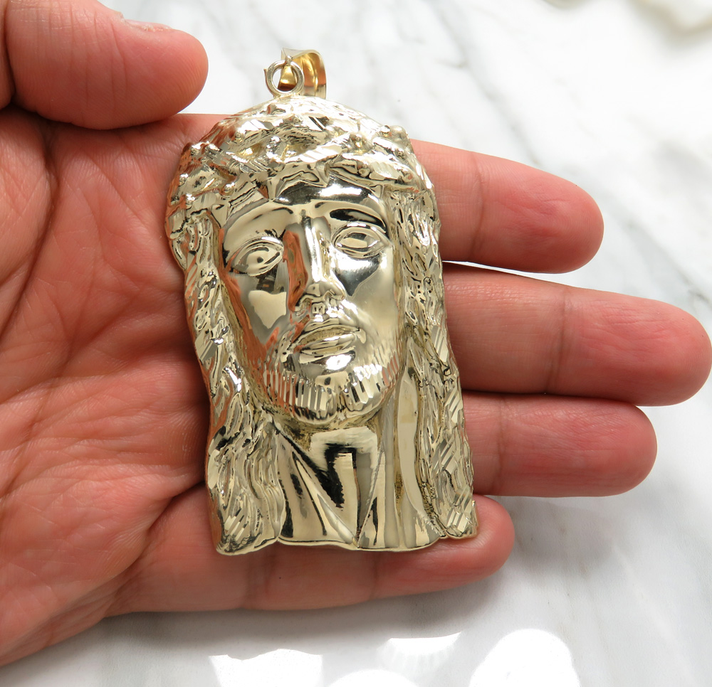 10k solid yellow gold xxl classic jesus face pendant 