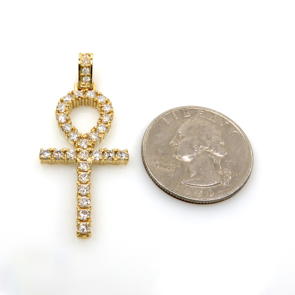 14k yellow gold vs diamond medium ankh cross 1.60ct