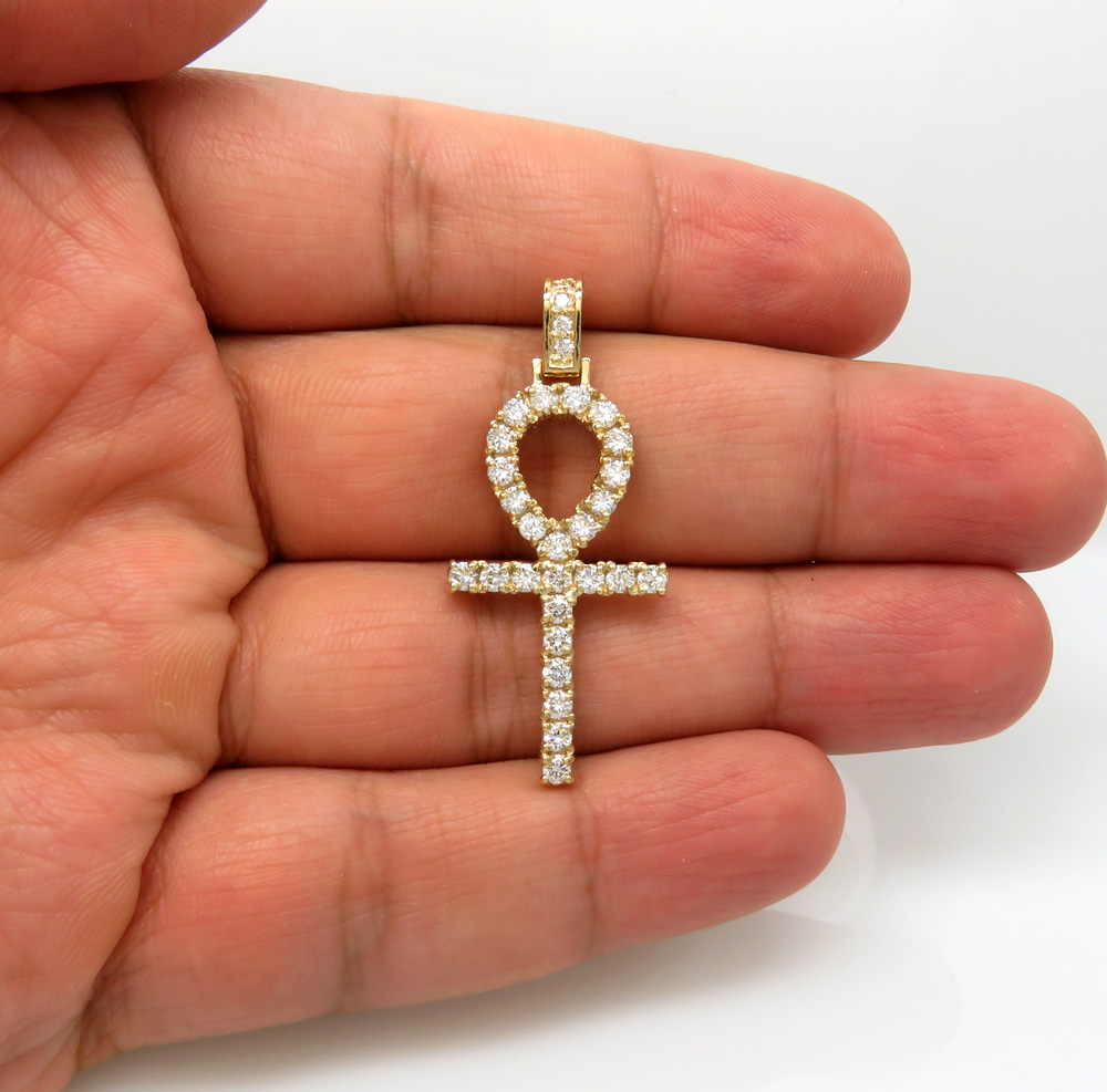 14k yellow gold vs diamond medium ankh cross 1.60ct