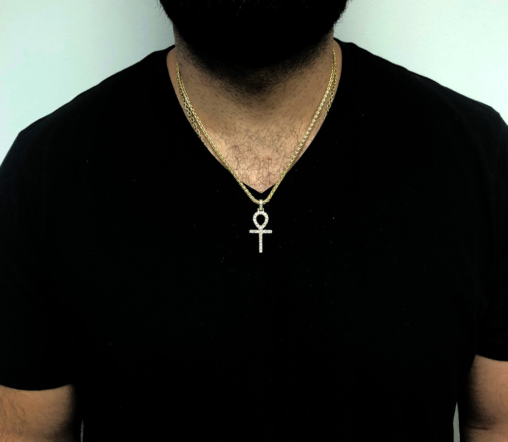 14k yellow gold vs diamond medium ankh cross 1.60ct