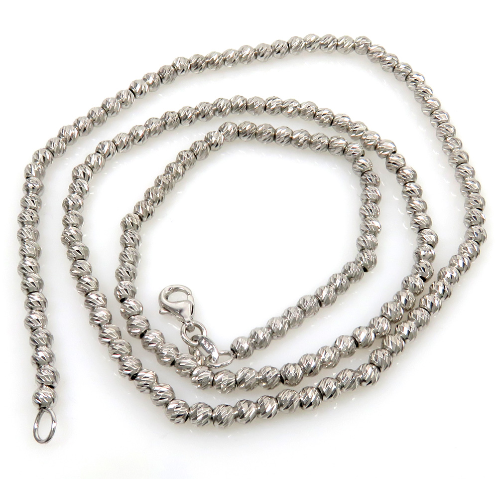 14k white gold diamond cut bead chain 16-24 inch 3mm