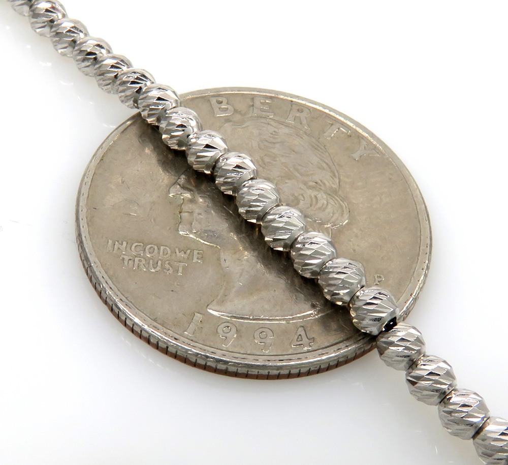 14k white gold diamond cut bead chain 16-24 inch 3mm