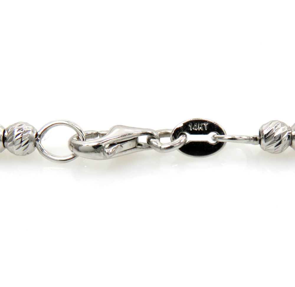 14k white gold diamond cut bead chain 16-24 inch 3mm