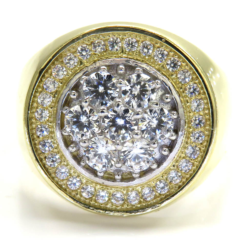 Mens 10k yellow gold cz cluster double circle ring 1.80ct - Image 2