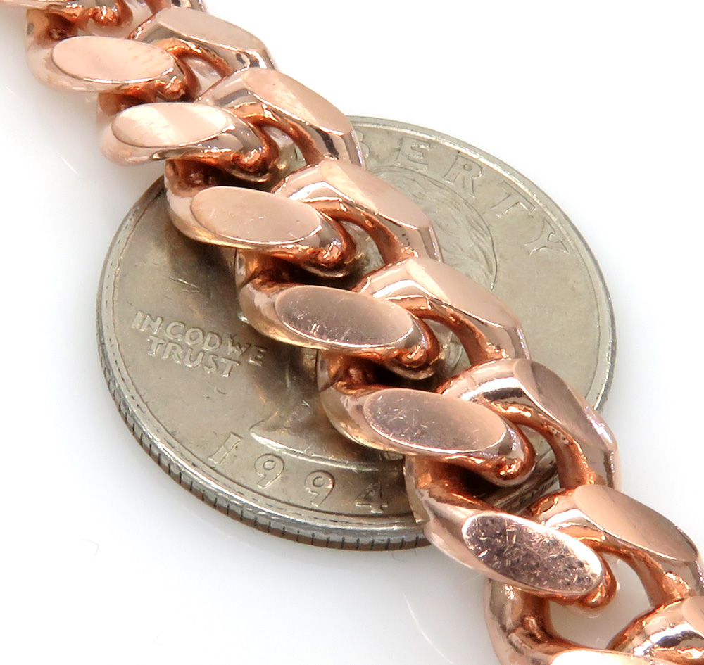 925 rose sterling silver solid miami link bracelet 8.50 inch 10mm