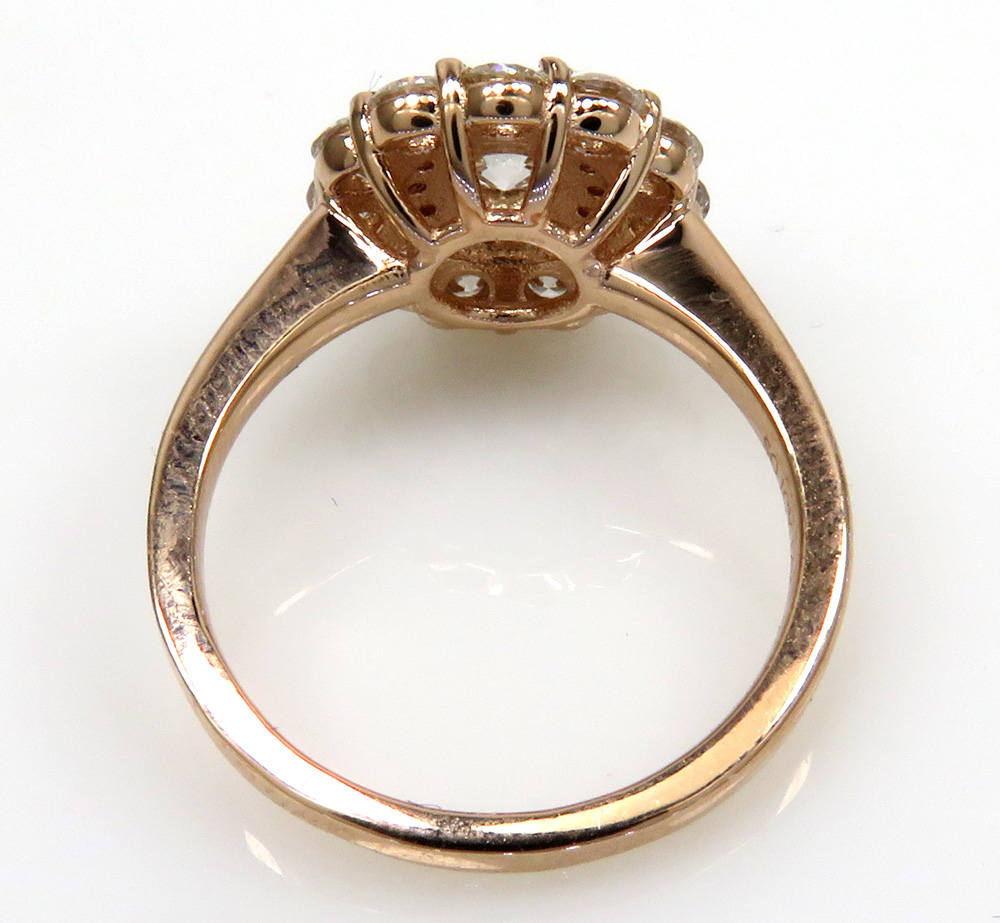 14k rose gold vs round diamond halo cluster engagement  ring 1.50ct 