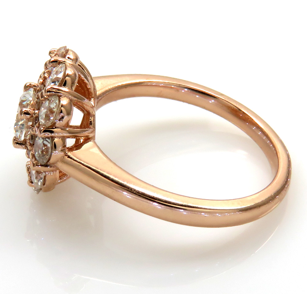 14k rose gold vs round diamond halo cluster engagement  ring 1.50ct 
