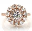 14k rose gold vs round diamond halo cluster engagement  ring 1.50ct 