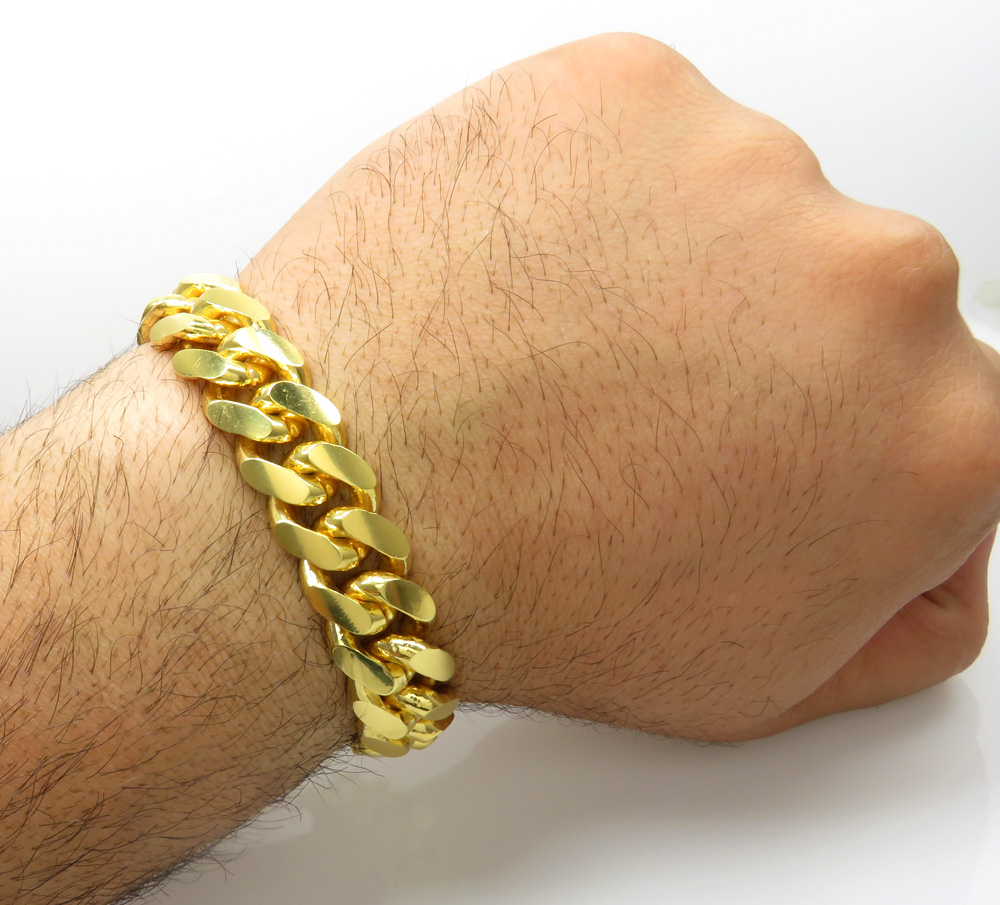 925 yellow sterling silver solid xl miami link bracelet 8.50 inch 15.50mm