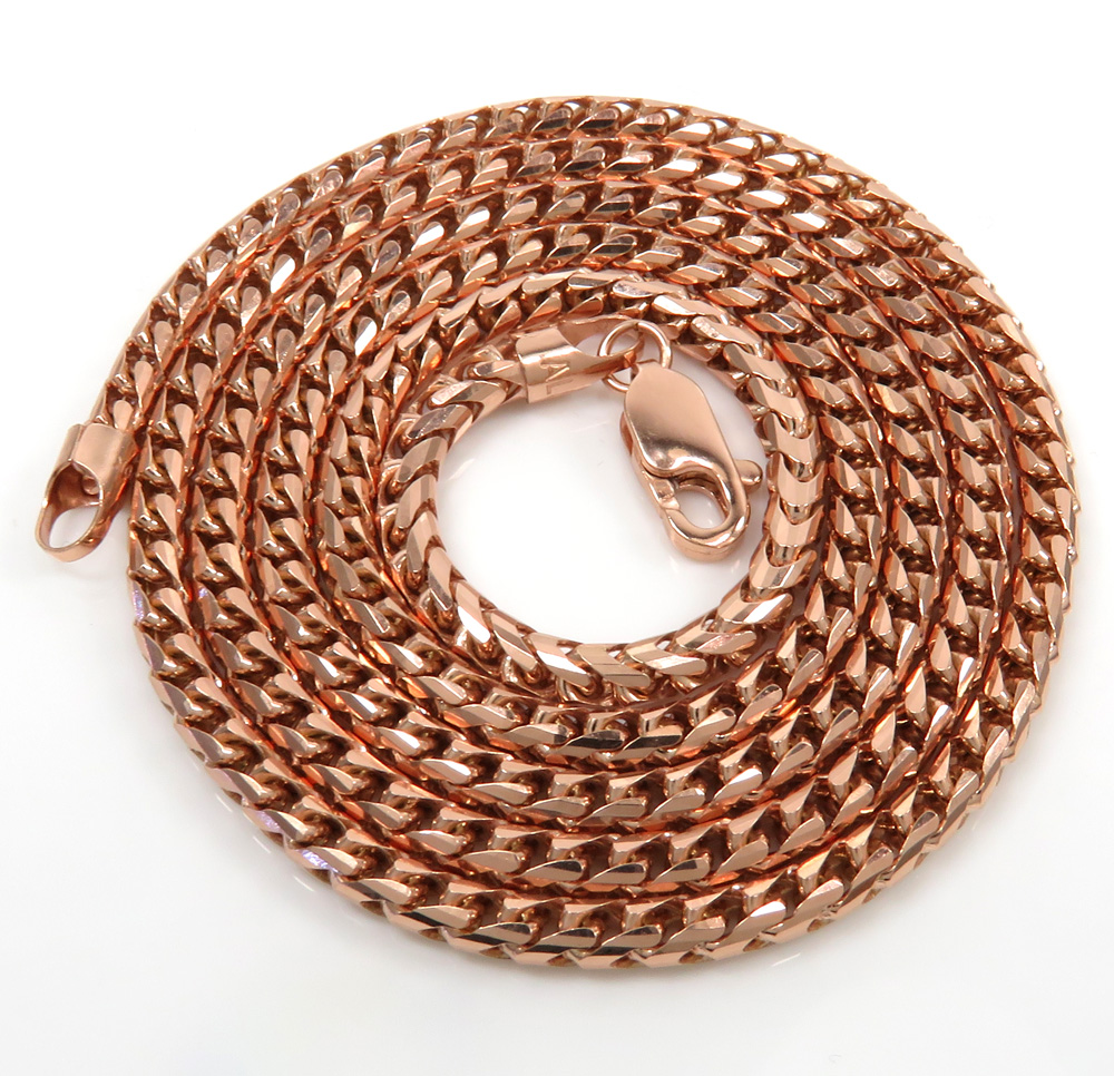 10k rose gold solid franco link chain 18-24 inch 3mm