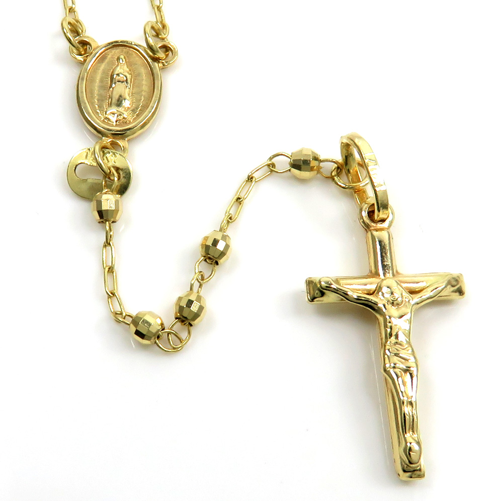 10k yellow gold diamond cut disco bead super skinny rosary chain 26 inch 2.50mm - Image 2