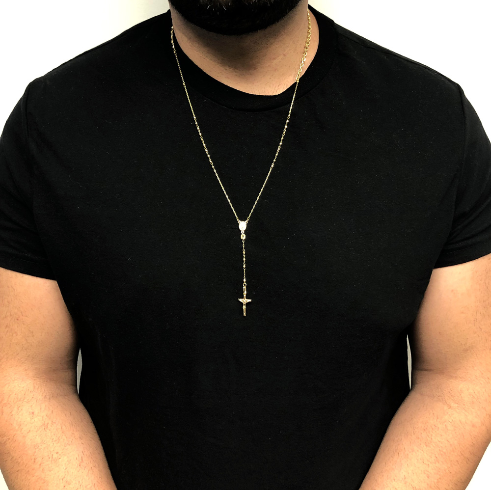 10k yellow gold diamond cut disco bead super skinny rosary chain 26 inch 2.50mm - Image 5