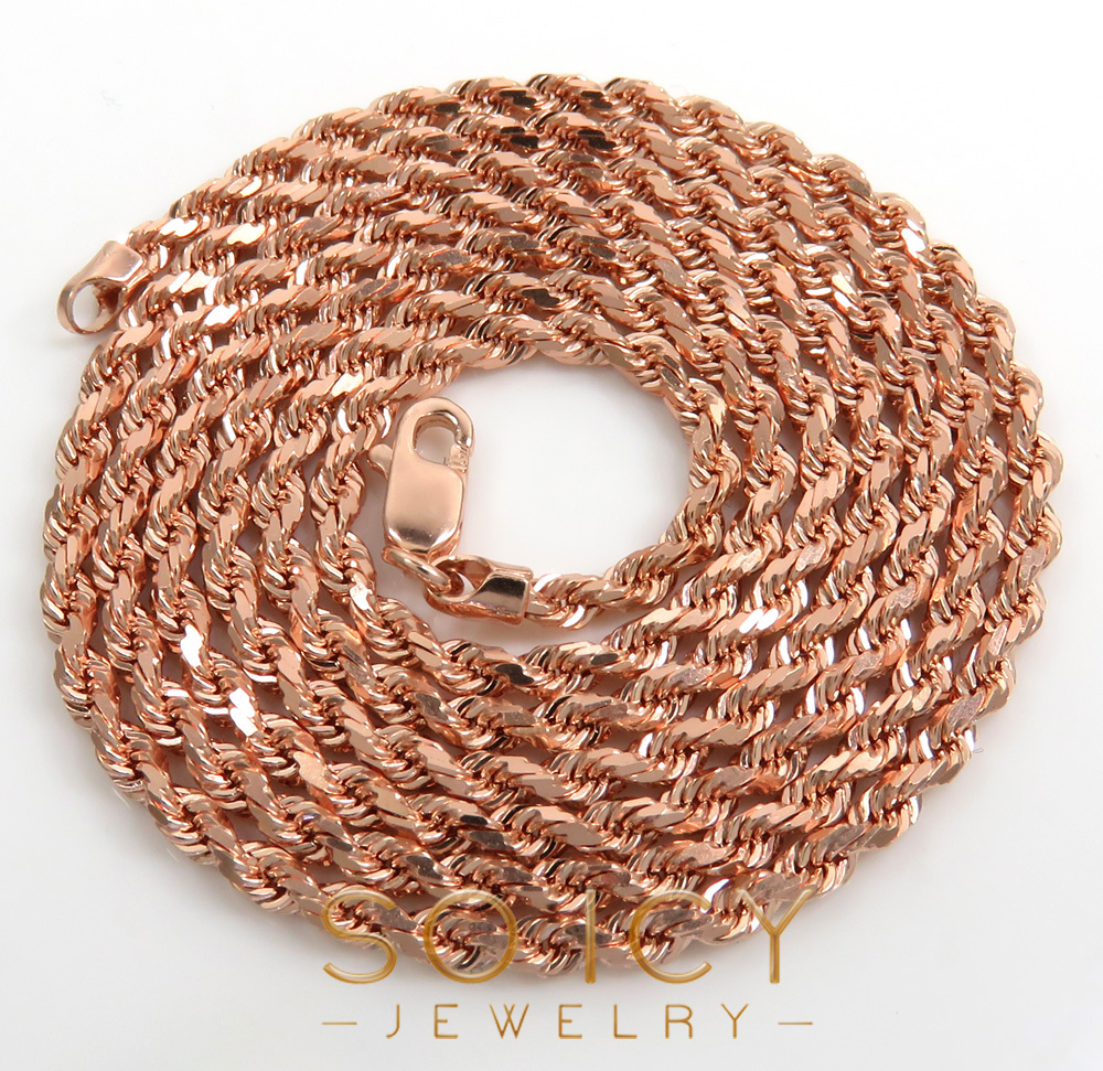 10k rose or white gold solid diamond cut rope chain 18-26 inch 2mm