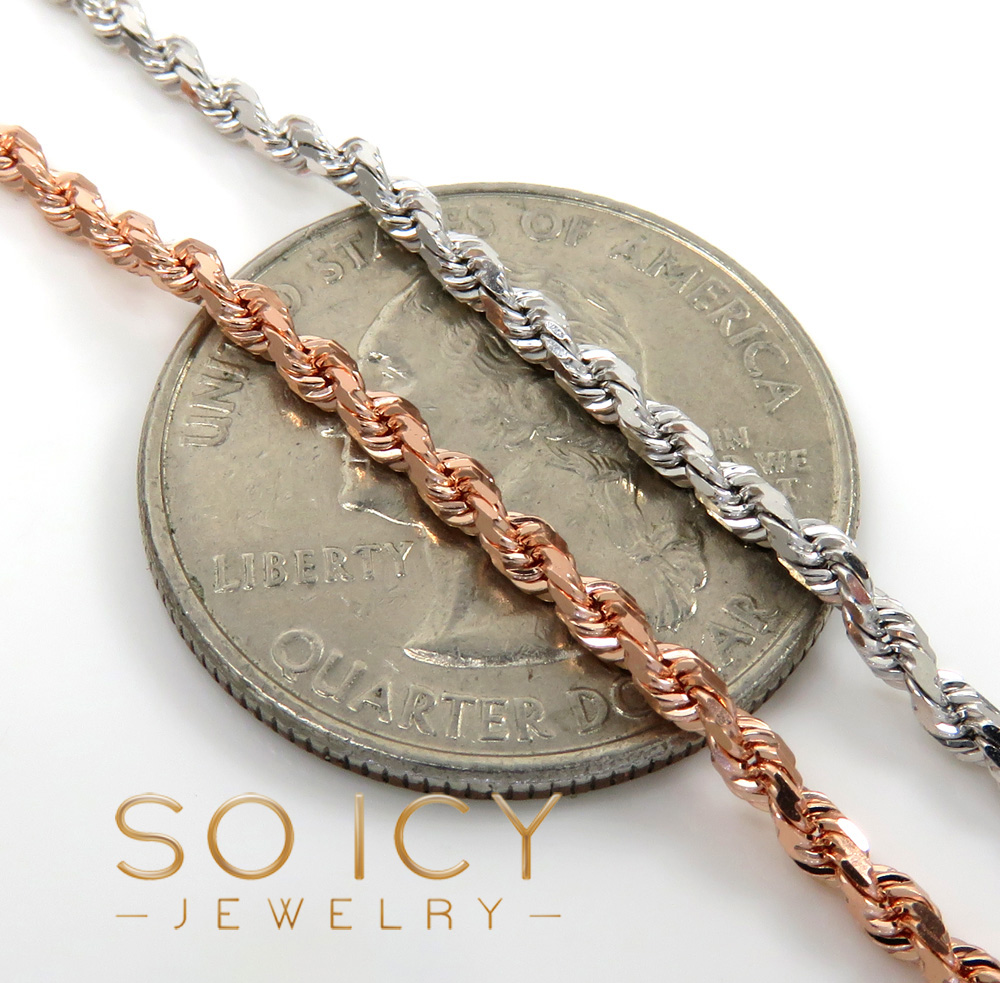 10k rose or white gold solid diamond cut rope chain 18-26 inch 2mm