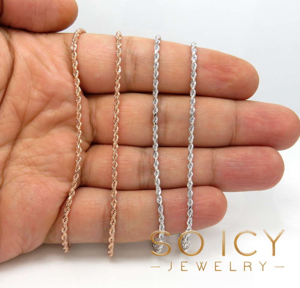 10k rose or white gold solid diamond cut rope chain 18-26 inch 2mm - Image 5