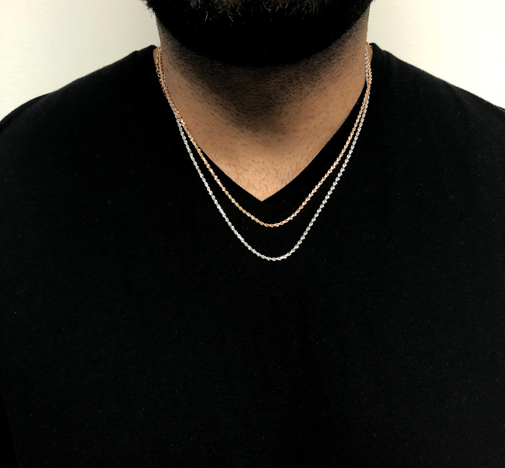 10k rose or white gold solid diamond cut rope chain 18-26 inch 2mm - Image 6