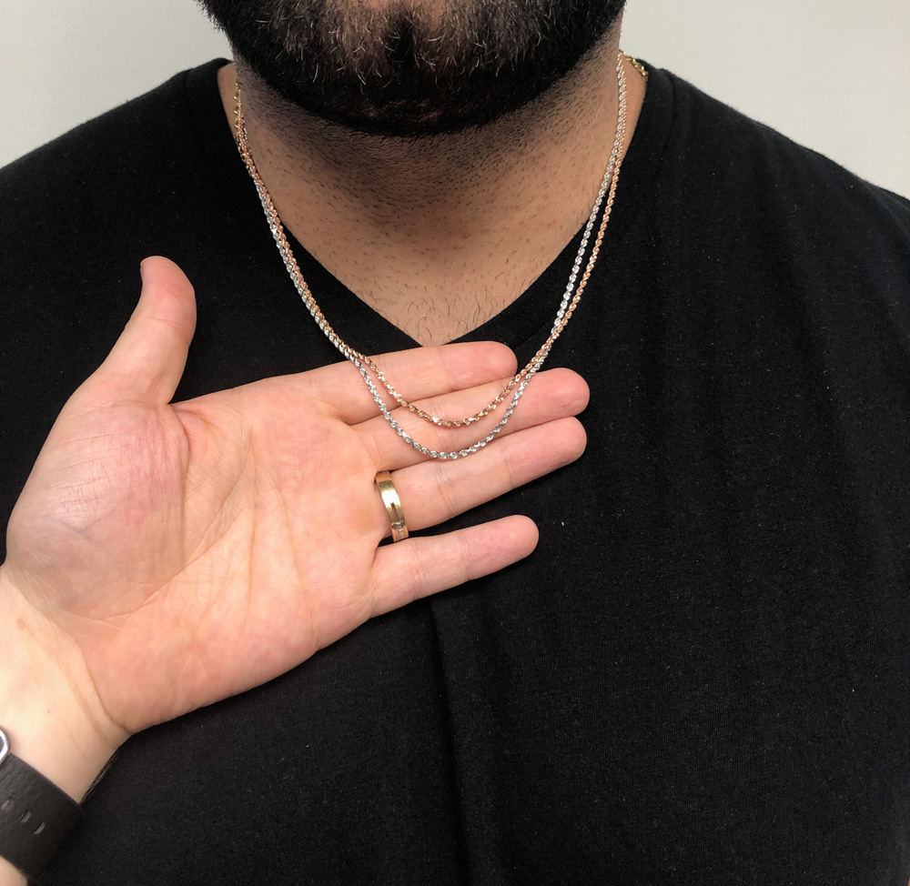 10k rose or white gold solid diamond cut rope chain 18-26 inch 2mm - Image 7