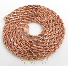10k rose or white gold solid diamond cut rope chain 18-26 inch 2mm