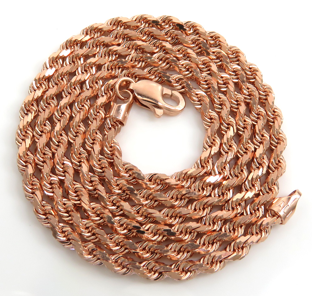 10k rose or white gold solid diamond cut rope chain 20-26 inch 2.50mm