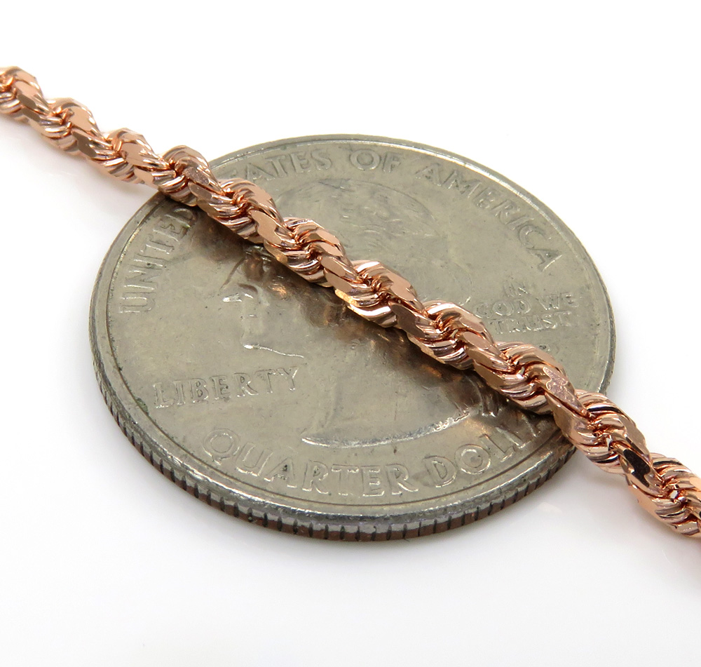 10k rose or white gold solid diamond cut rope chain 20-26 inch 2.50mm - Image 3