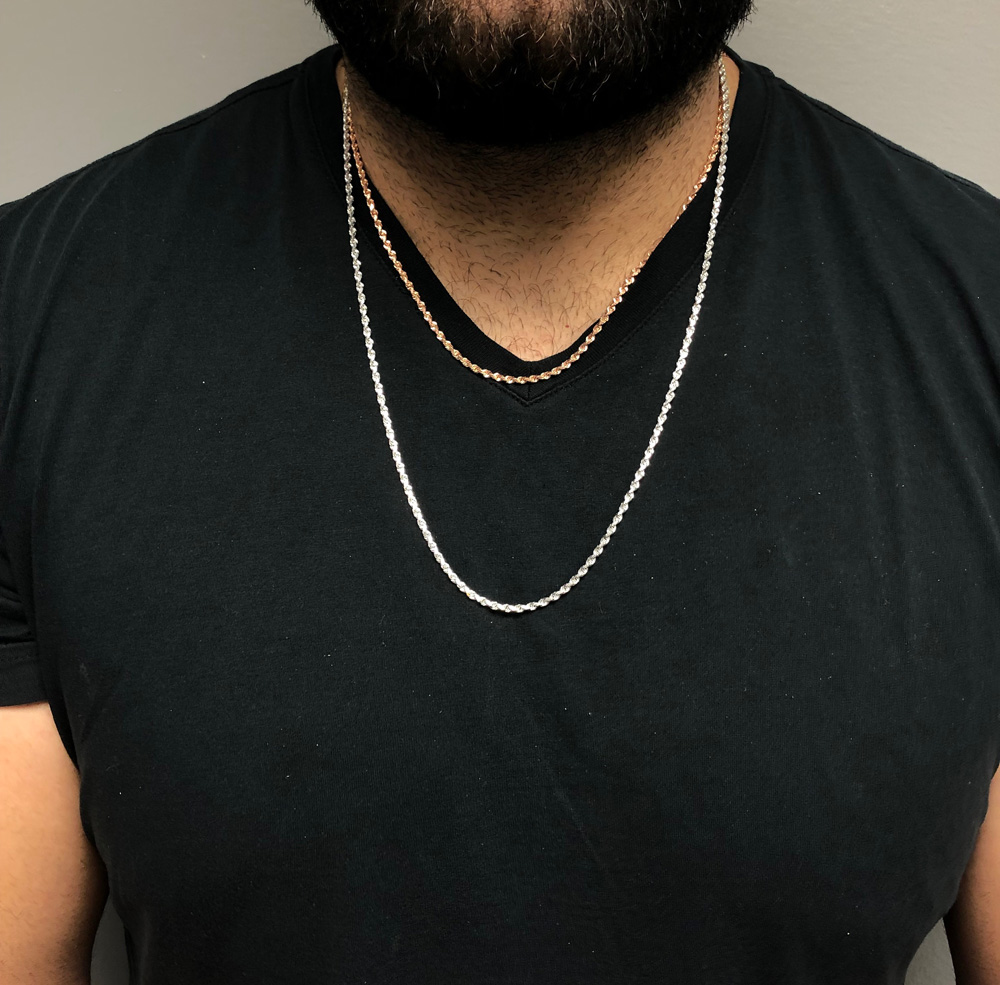 10k rose or white gold solid diamond cut rope chain 20-26 inch 2.50mm - Image 6