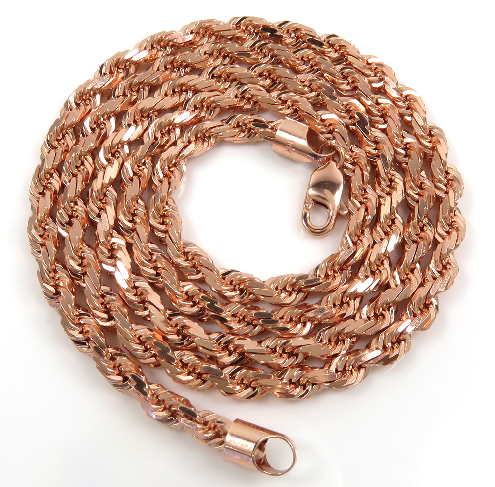 10k rose or white gold solid diamond cut rope chain 18-26 inch 3.50mm