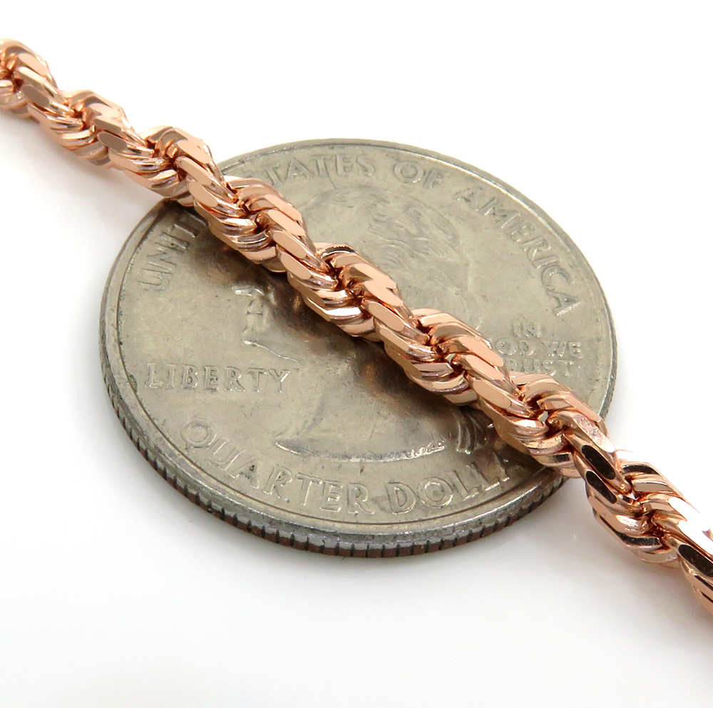 10k rose or white gold solid diamond cut rope chain 18-26 inch 3.50mm - Image 3