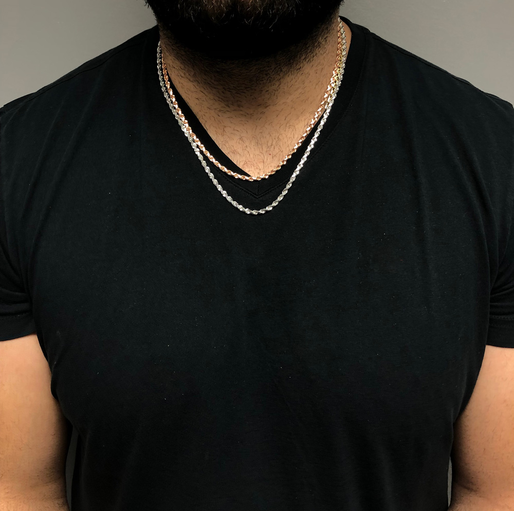 10k rose or white gold solid diamond cut rope chain 18-26 inch 3.50mm - Image 6