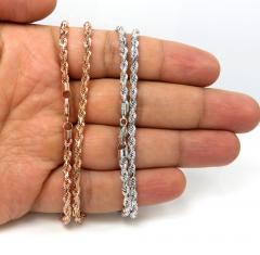 10k rose or white gold solid diamond cut rope chain 18-26 inch 3.50mm