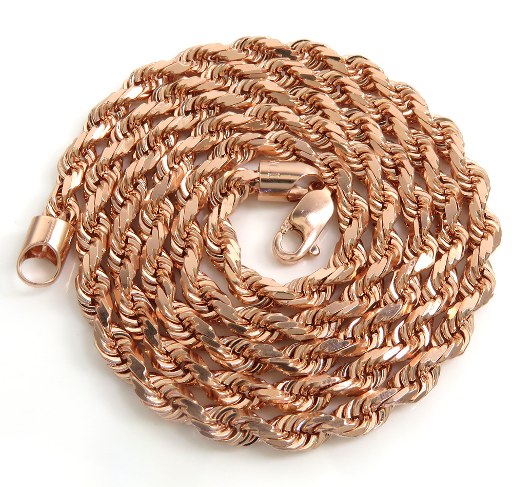 10k rose or white gold solid diamond cut rope chain 20-26 inch 4mm
