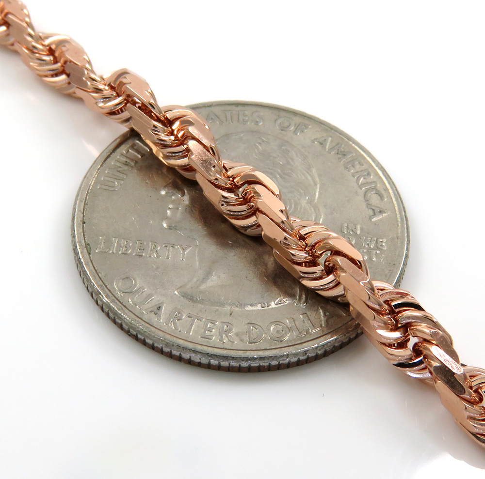 10k rose or white gold solid diamond cut rope chain 20-26 inch 4mm - Image 3