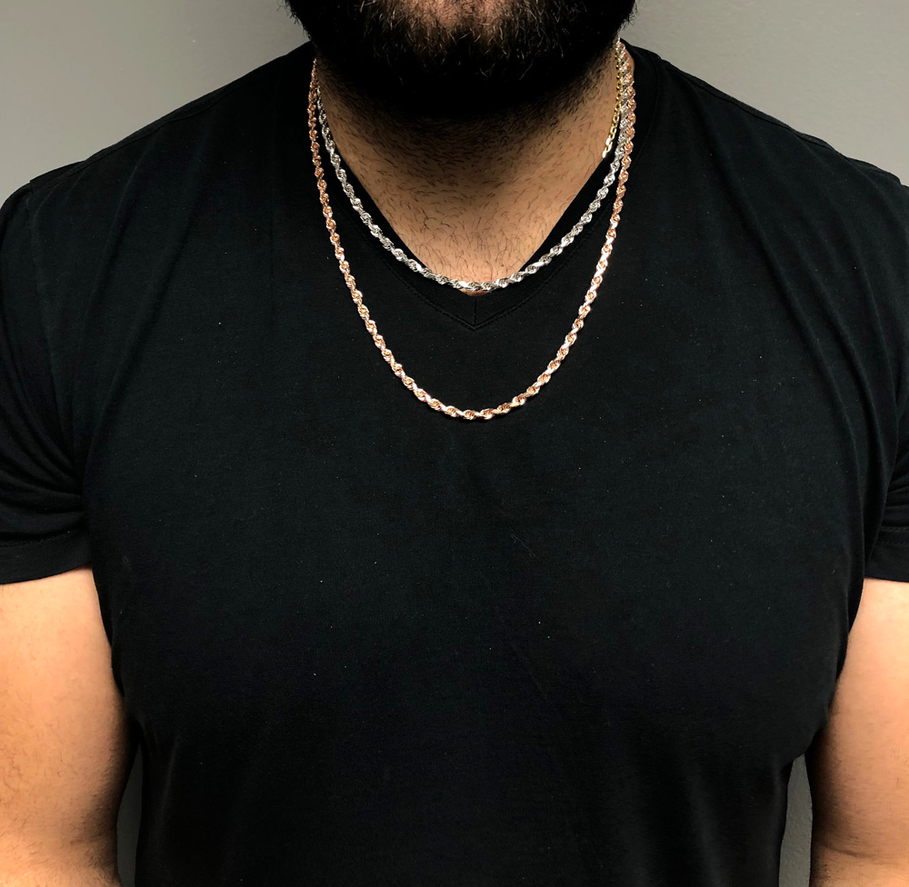 10k rose or white gold solid diamond cut rope chain 20-26 inch 4mm - Image 6