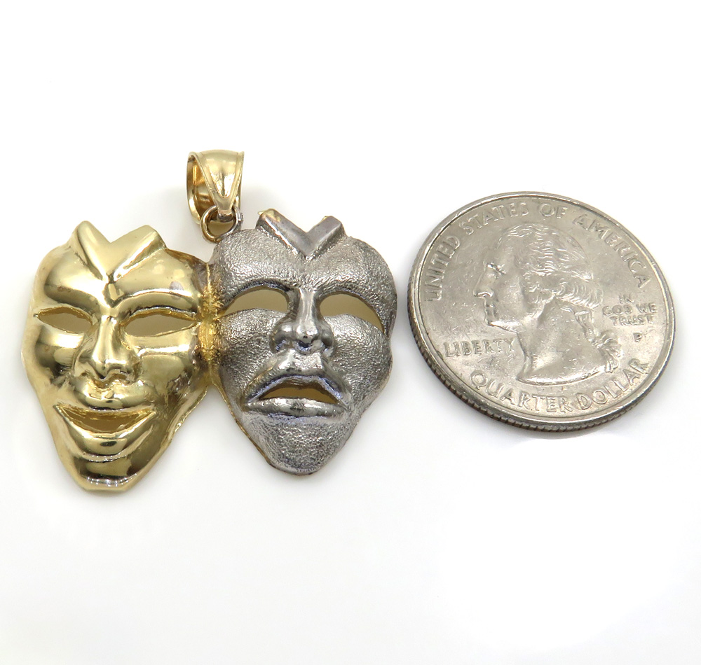 10k two tone gold medium laugh now cry later pendant 