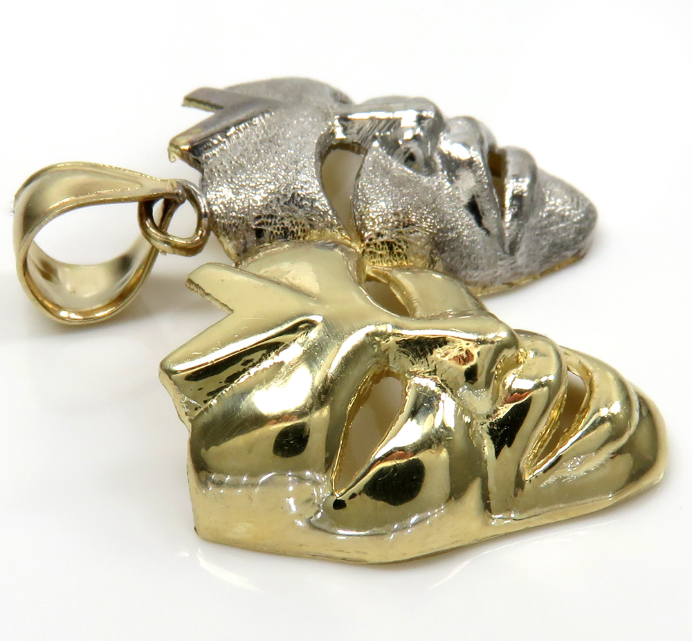 10k two tone gold medium laugh now cry later pendant 