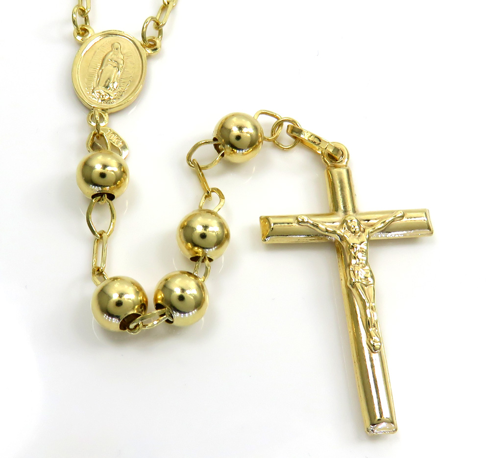 10k yellow gold smooth bead rosary chain 26 inch 6mm - Image 2