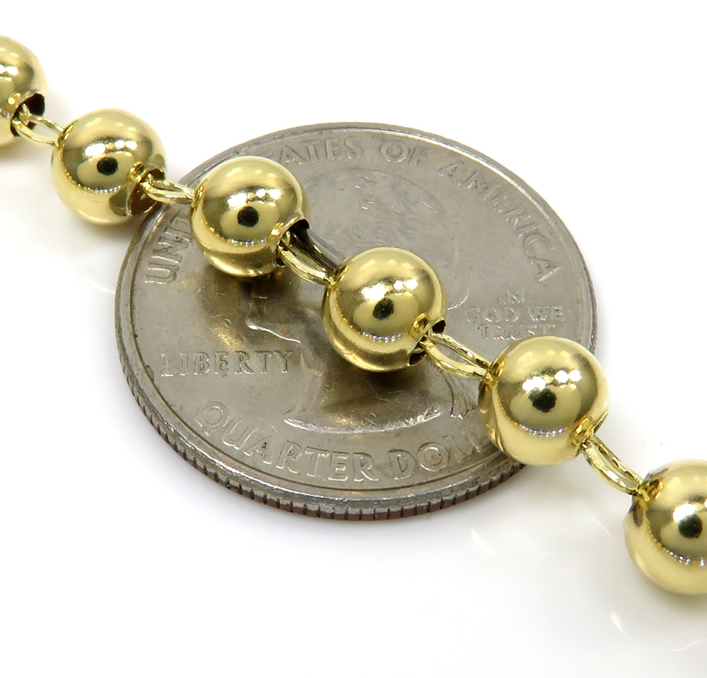 10k yellow gold smooth bead rosary chain 26 inch 6mm 
