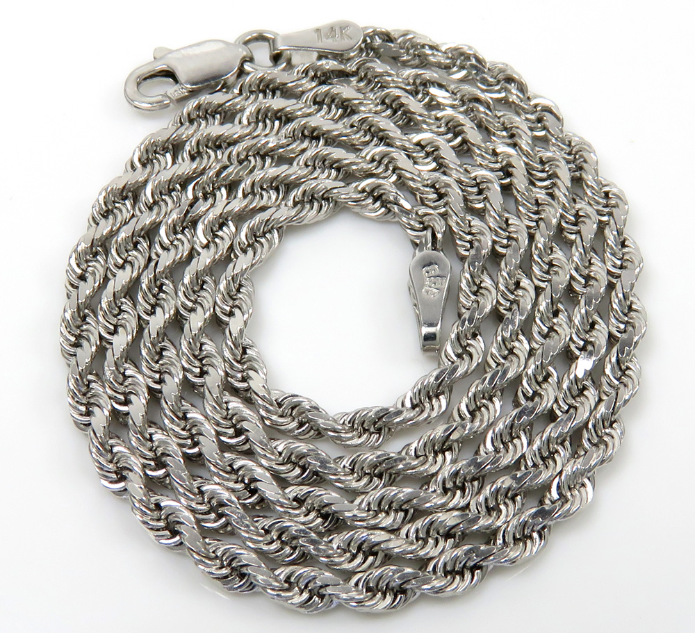 Buy 14k Solid White Gold Diamond Cut Rope Chain 1624 Inch 2.50mm