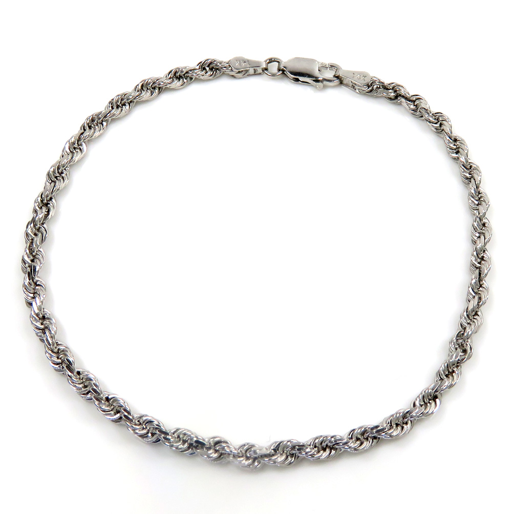 14k solid  white gold diamond cut rope bracelet 7.50 inch 3mm