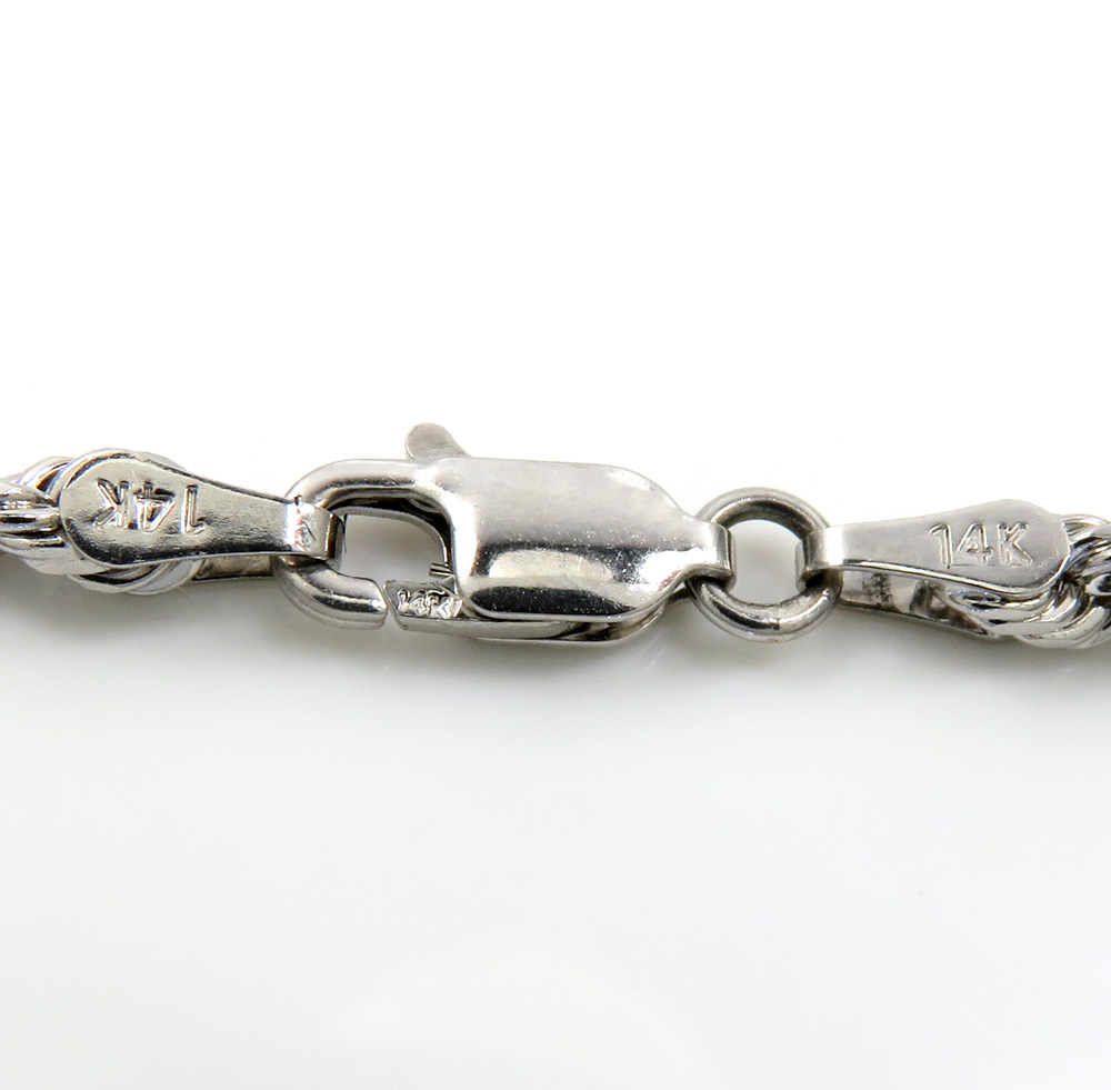 14k solid  white gold diamond cut rope bracelet 7.50 inch 3mm